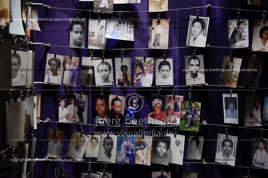 RWANDA, Kigali, Kigali Genocide Memorial , a museum and memorial to remember the genocide of 1994 where about 1 million Tutsi were murdered by Hutu, family images of murdered Tutsi victims / RUANDA, Kigali, Voelkermorddenkmal, Museum, Denkmal und Ruhestaette fuer 250.000 Opfer des Genozids an der Tutsi Bevoelkerungsgruppe im Jahr 1994, Kigali Genocide Memorial, Familienfotos ermordeter Tutsi