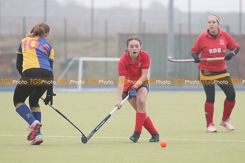 Upminster HC Ladies 2nd XI (yellow/blue) vs Upminster HC Ladies 3rd XI, East Region League Field Hockey at the Coopers Company and Coborn School on 15th January 2022