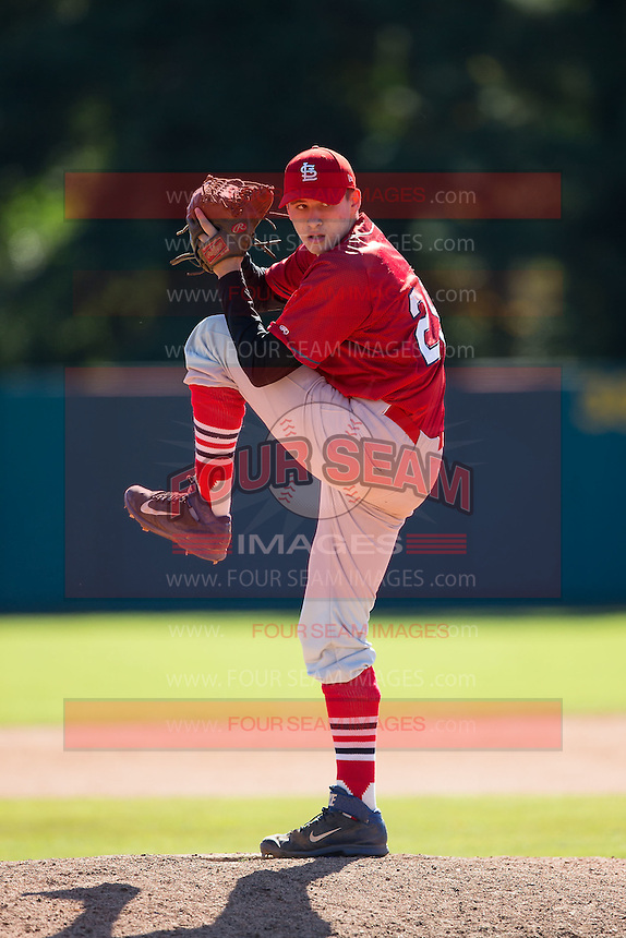 Nick Pantos (29) of Gaithersburg High School in Gaithersburg, Maryland playing for the St. Louis Cardinals scout team at the South Atlantic Border Battle at Doak Field on November 2, 2014. (Brian Westerholt/Four Seam Images)