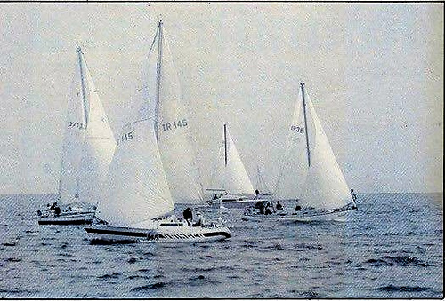 Pre-start manoeuvres for the inaugural Round Ireland Race from Wicklow in 1980. Photo: W M Nixon