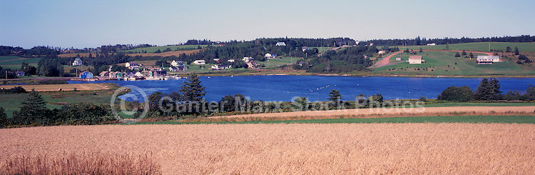 French River, PEI, Prince Edward Island, Canada - Rye Field and Farming Country surround a Fishing Village, Panoramic View
