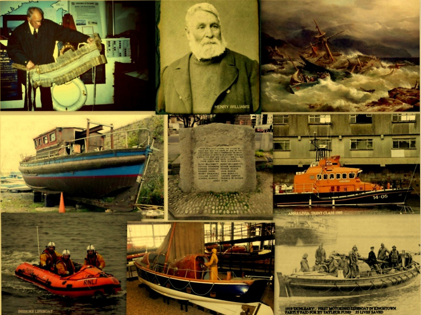 A series of lifeboats from different eras, as featured in Cormac Lowth’s lecture on the history and evolution of rescue vessels. Photo: Afloat.ie