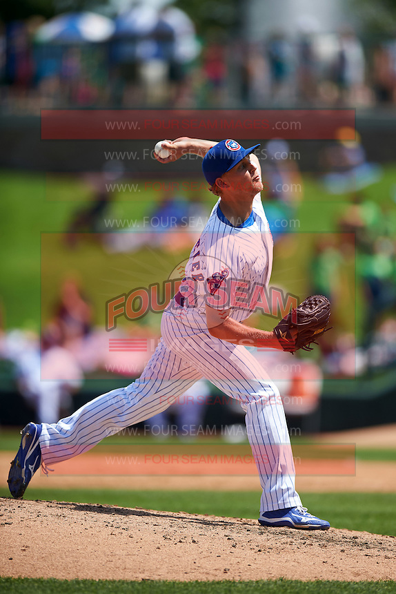 South Bend Cubs relief pitcher Tyler Peitzmeier (8) during the first game of a doubleheader against the Peoria Chiefs on July 25, 2016 at Four Winds Field in South Bend, Indiana. South Bend defeated Peoria 9-8. (Mike Janes/Four Seam Images)