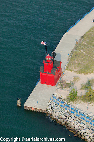 aerial photograph Holland Harbor Light, Big Red Lighthouse, Holland, Michigan