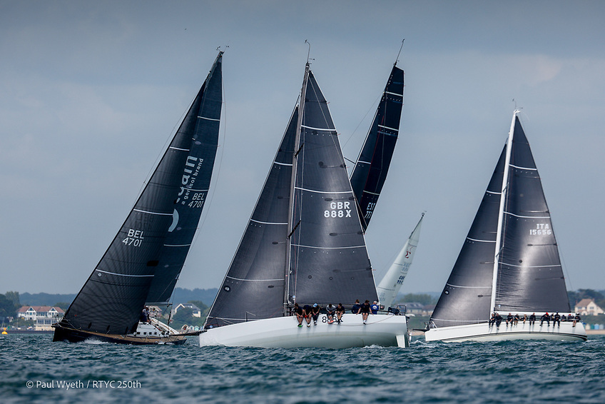 International Admirals Cup boats in some preliminary jousting. The ultra-new JPK 11.80 2.35 Sunrise IV (at centre) will be sailing for the Royal Irish Yacht Club 