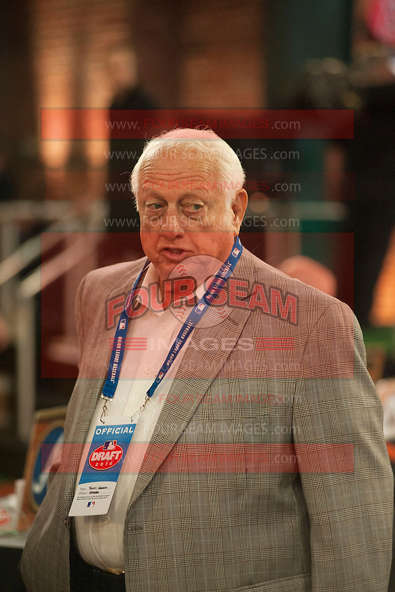 Los Angeles Dodgers Hall of Famer Tommy Lasorda during the MLB Draft on Thursday June 05,2014 at Studio 42 in Secaucus, NJ. (Tomasso DeRosa/ Four Seam Images)