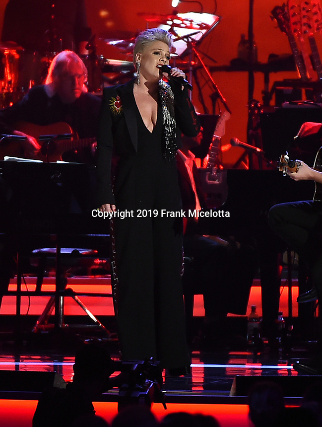 LOS ANGELES, CA - FEBRUARY 8: P!NK performs on the 2019 MusiCares Person of the Year Tribute Honoring Dolly Parton at the Los Angeles Convention Center on February 8, 2019 in Los Angeles, California. (Photo by Frank Micelotta/PictureGroup)