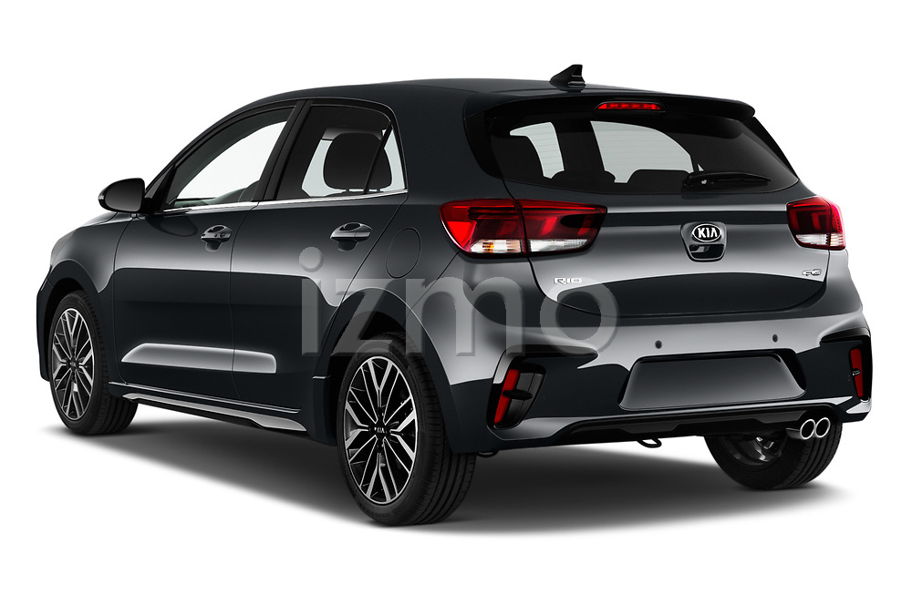 Car pictures of rear three quarter view of 2021 KIA Rio GT-Line 5 Door Hatchback Angular Rear