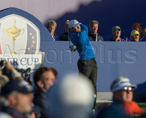 26.09.2014. Gleneagles, Auchterarder, Perthshire, Scotland. The Ryder Cup. Sergio Garcia (EUR) on the first tee during the Friday Fourballs.