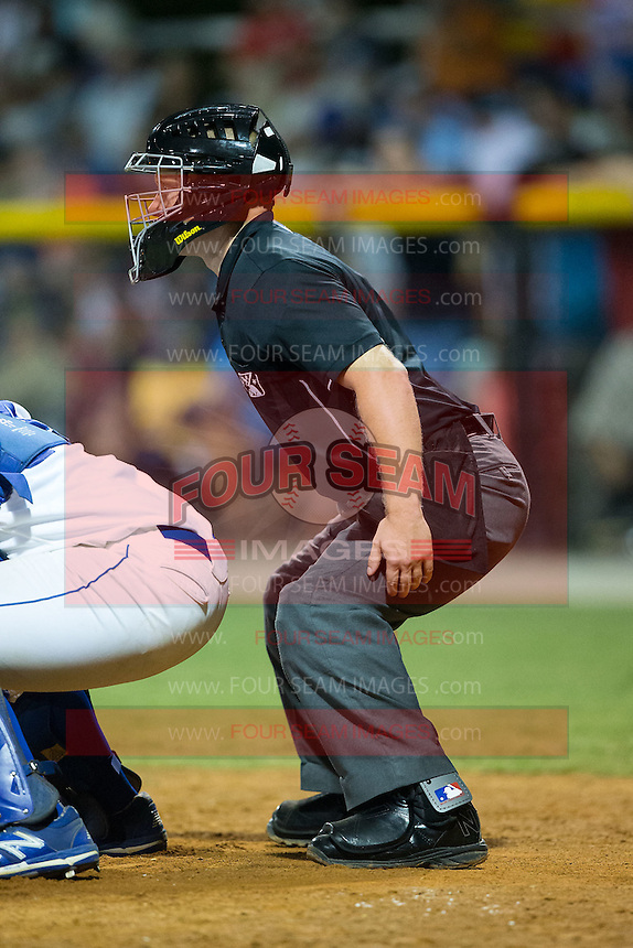 Home plate umpire Brian Walsh works the plate during the Appalachian League game between the Johnson City Cardinals and the Burlington Royals at Burlington Athletic Park on August 22, 2015 in Burlington, North Carolina. The Cardinals defeated the Royals 9-3. (Brian Westerholt/Four Seam Images)