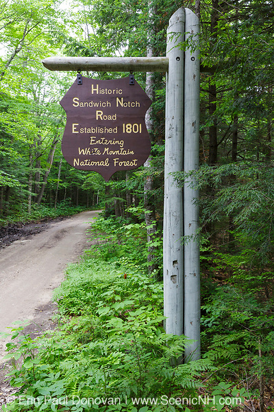 Sandwich Notch Road in Sandwich, New Hampshire USA during the summer months. This historic route was established in 1801