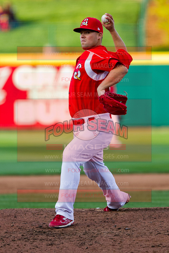 Casey Mulligan (22) of the Springfield Cardinals delivers a pitch during a game against the Frisco RoughRiders on April 16, 2011 at Hammons Field in Springfield, Missouri. Photo By David Welker/Four Seam Images