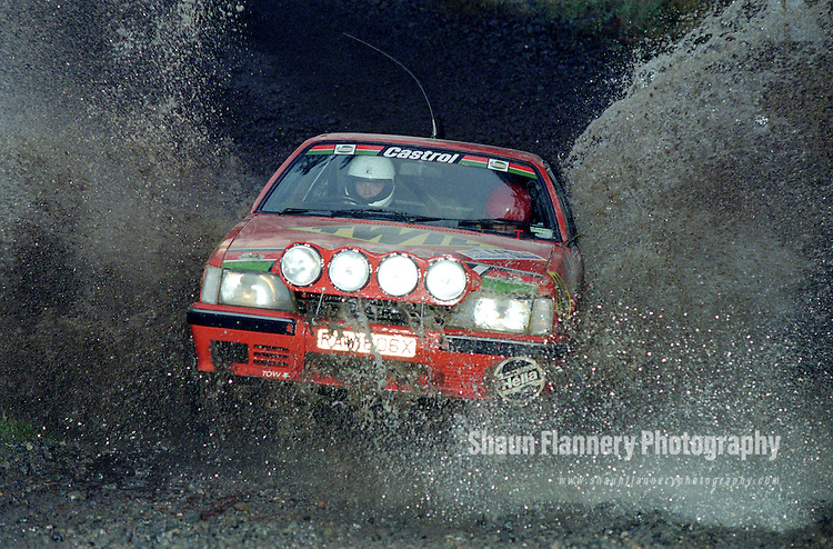 Pix: Shaun Flannery/shaunflanneryphotography.com...COPYRIGHT PICTURE>>SHAUN FLANNERY>01302-570814>>07778315553>>..1990 Lombard RAC Rally.Gavin Cox and Stuart Knight.Hamsterley Forest water splash.