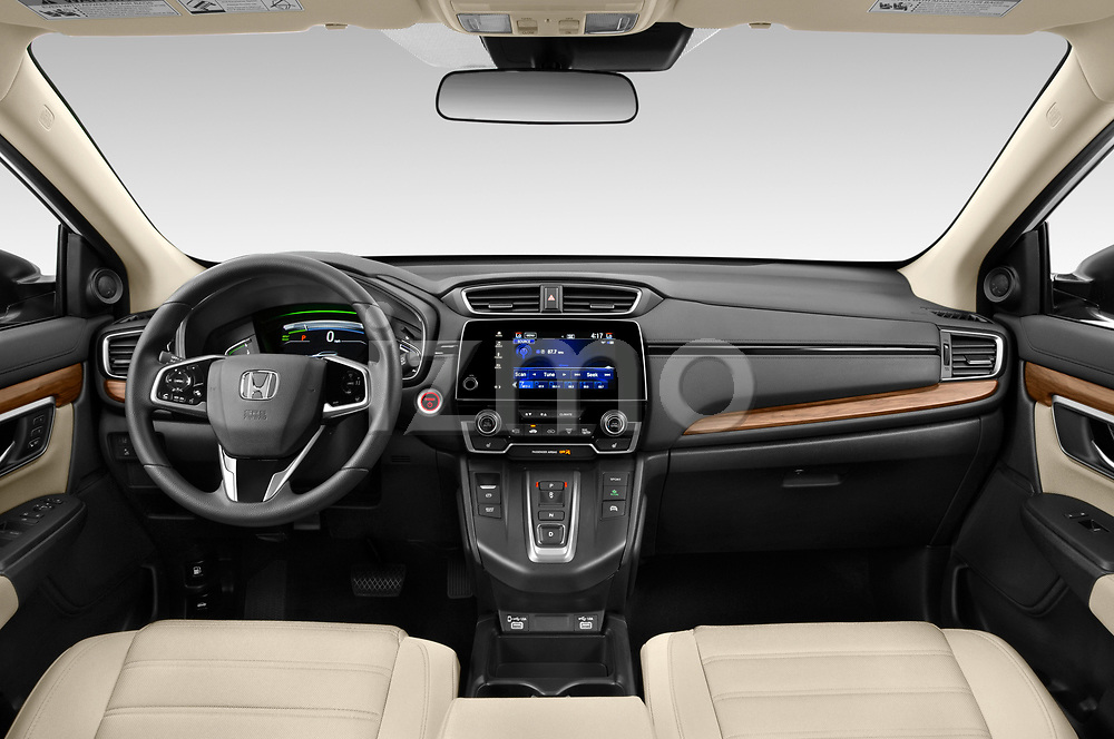 Stock photo of straight dashboard view of 2021 Honda CR-V-Hybrid EX 5 Door SUV Dashboard