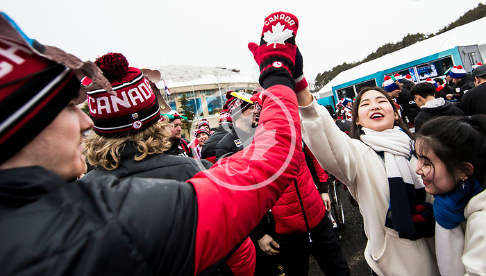PyeongChang 7/3/2018 - Team Canada is welcomed into the athletes' village during the Team Welcome Ceremony and flag raising ahead of the 2018 Winter Paralympic Games in PyeongChang, Korea. Photo: Dave Holland/Canadian Paralympic Committee