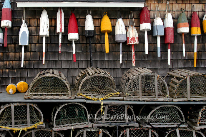 Buoys & Old Wood Lobster Traps, Maine | Lori A. Davis, Photographer