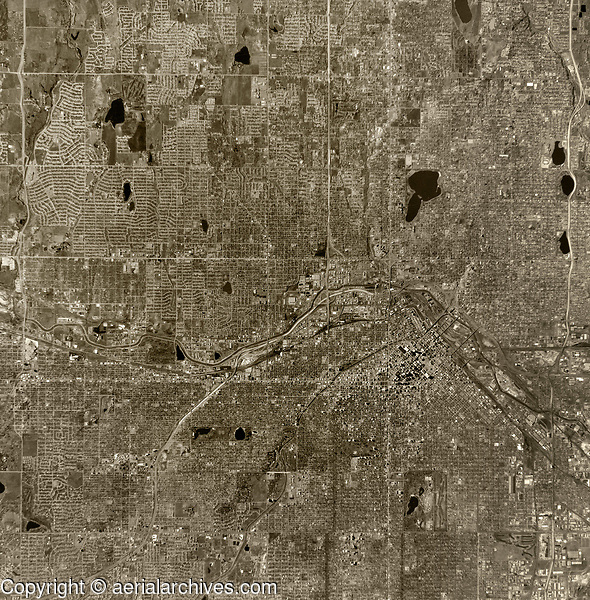 historical aerial photograph Denver, Colorado, 1970