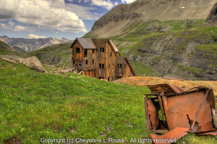 Lewis Mine in Telluride, Colorado is above Bridal Veil Falls in the Bridal Veil basin. The Lewis Mill was built in 1907 and is said to be one of the most intact examples of historic mining sites in the state. Since it is so remote and only accessible by foot (4 miles from the trailhead), most everything has been left alone up there. It is on the National Register of Historic Places. In 2001, the mill was restored by a State Historical Fund grant and the materials used were flown to the site by helicopter. The elevation at the mine is 12,448 feet above sea level.