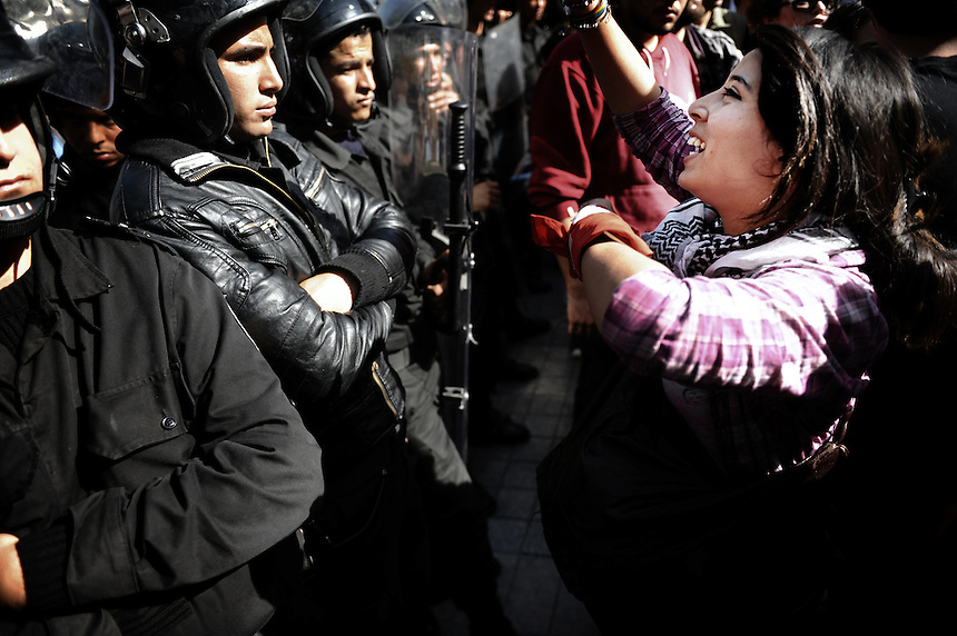 Tunisia, Tunis-10/04/2012-Fifteen elected deputy of the Constituent Assembly made a demonstration on Avenue Bourguiba, followed by a few hundred people to protest against the violence of the previous day and claim for freedom to demonstrate.