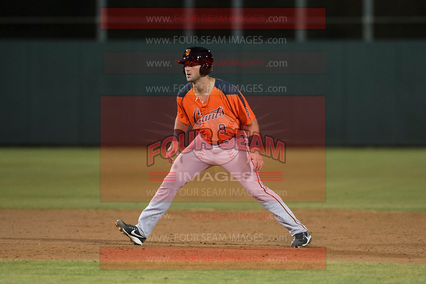 AZL Giants Orange designated hitter Joey Bart (9) takes a lead off second base during an Arizona League game against the AZL Athletics at Lew Wolff Training Complex on June 25, 2018 in Mesa, Arizona. AZL Giants Orange defeated the AZL Athletics 7-5. (Zachary Lucy/Four Seam Images)