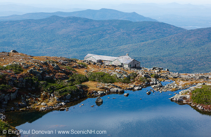 Lakes of the Clouds Hut from the Dry River Trail in the White Mountains, New Hampshire during the last days of summer.