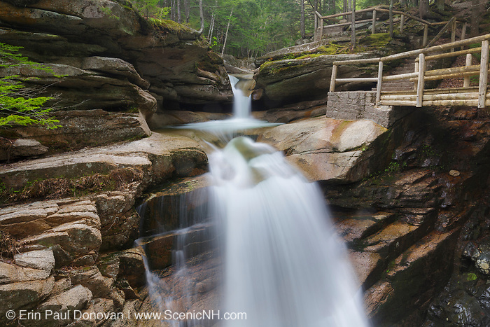 Sabbaday Falls in Waterville Valley, New Hampshire during the spring months. These falls are located on Sabbaday Brook off of the Kancamagus Highway in the White Mountains.