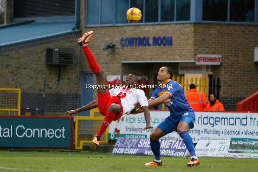 Francis Zoko of Stevenage attempts an overhead kick<br />
- Stevenage v Shrewsbury Town - Sky Bet League 1 - Lamex Stadium, Stevenage - 30th November, 2013<br />
© Kevin Coleman 2013