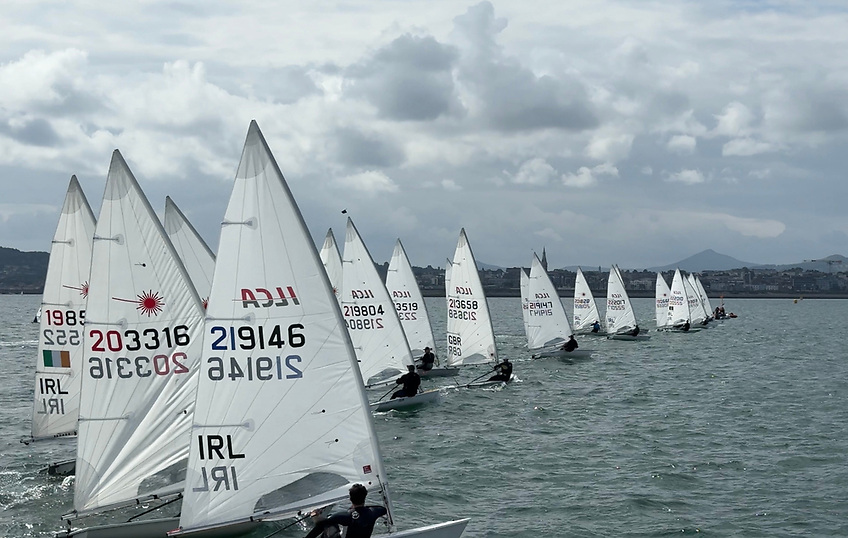 An ILCA 7 Race 4 start on Sunday, 27th July at the Leinster Championships at the National Yacht Club 