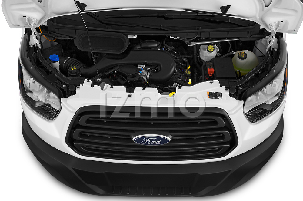 Car Stock 2019 Ford Transit-Van - 4 Door Cargo Van Engine high angle detail view