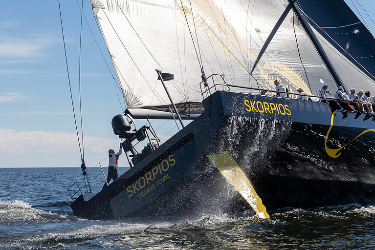 Skorpios, the monohull line honours winner at the 2021 Rolex Fastnet Race