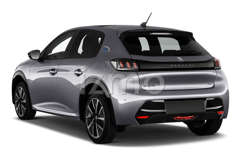 Car pictures of rear three quarter view of 2020 Peugeot e-208 GT 5 Door Hatchback Angular Rear