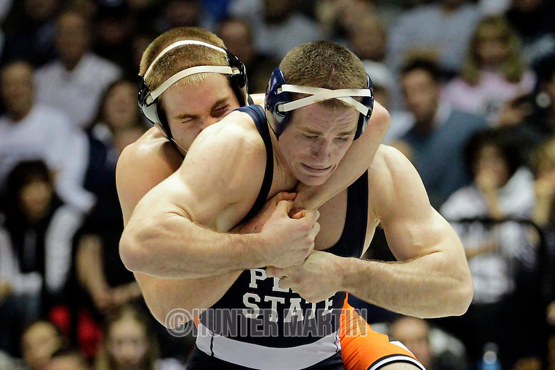 STATE COLLEGE, PA - FEBRUARY 16: Matt Brown of the Penn State Nittany Lions during a 174 pound match against Chris Perry of the Oklahoma State Cowboys on February 16, 2014 at Rec Hall on the campus of Penn State University in State College, Pennsylvania. Penn State won 23-12. (Photo by Hunter Martin/Getty Images) *** Local Caption *** Matt Brown;Chris Perry
