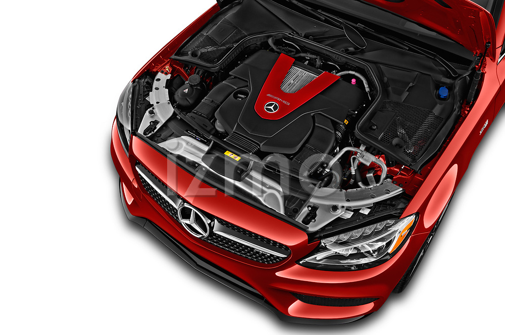 Car Stock 2017 Mercedes Benz C-Class AMG-C43 2 Door Coupe Engine high angle detail view