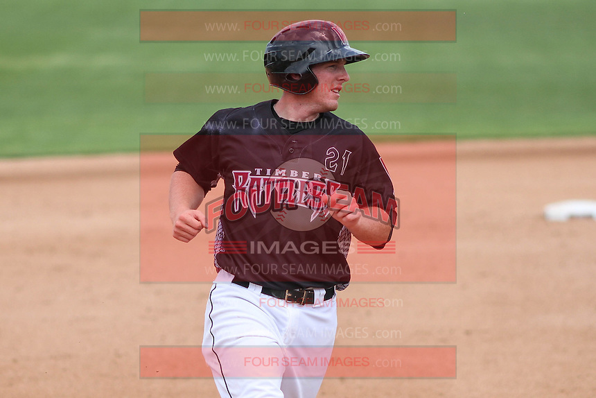 Wisconsin Timber Rattlers catcher Gregory McCall (21) during a Midwest League game against the Kane County Cougars on May 16th, 2015 at Fox Cities Stadium in Appleton, Wisconsin. Kane County defeated Wisconsin 4-2. (Brad Krause/Four Seam Images)
