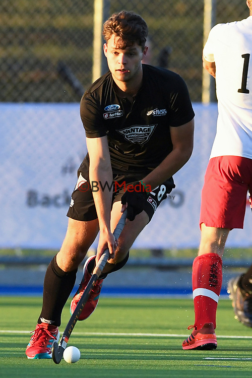 Black Sticks Dominic Newman in action during a match against Canada.<br />
International Hockey, Black Sticks men v Canada. Warkworth Hockey Turf, Warkworth, Auckland, New Zealand. Wednesday 17 October 2018. Photo: Hockey NZ