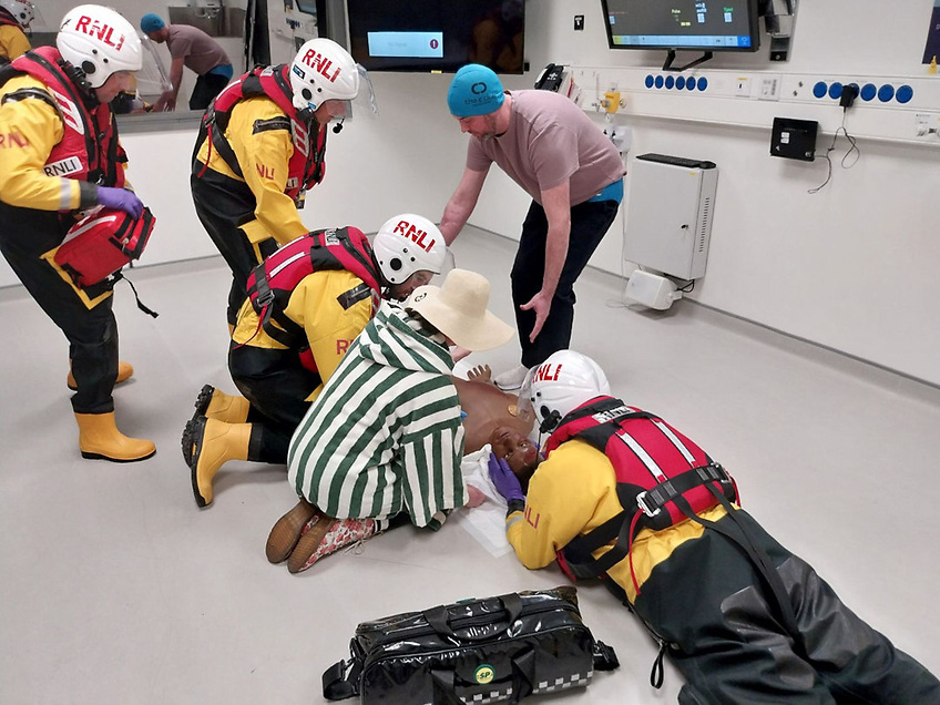 Galway RNLI crew taking part in a training exercise with the Irish Centre for Applied Patient Safety and Simulation