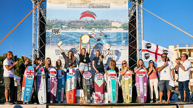 Prizewinners on the podium at the 2021 Formula Kite World Championships