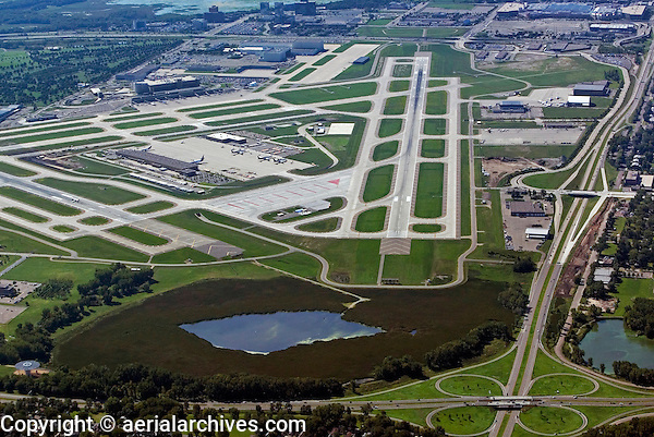 aerial view above Minneapolis Saint Paul Wold Chamberlain international airport KMSP