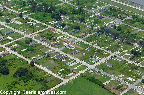 aerial photograph of building slabs from houses destroyed by Hurricane Katrina Lower Ninth Ward, New Orleans, Louisiana
