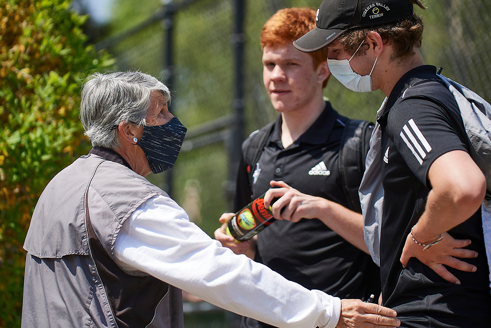 Sewickley PA - April 20: During the Quaker Valley High School Varsity Boys Sectional Doubles Tournament on April 20, 2021 at Nichols Field in Sewickley PA. (Photo by Shelley Lipton)