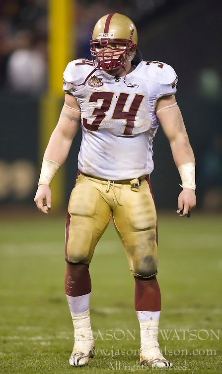 Dec 26, 2009; San Francisco, CA, USA; Boston College Eagles linebacker Mike McLaughlin (34) during the fourth quarter against the Southern California Trojans in the 2009 Emerald Bowl at AT&T Park. USC defeated BC 24-13.