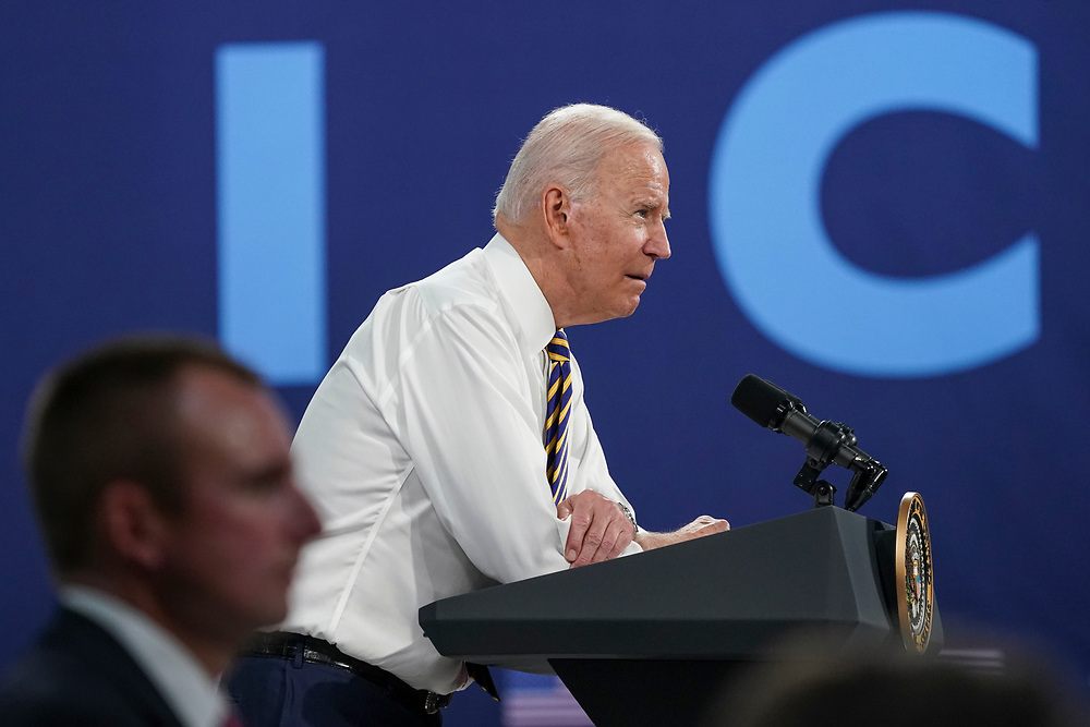 President Joe Biden delivers remarks July 28, 2021, following a tour of Mack Trucks Lehigh Valley Operations in Lower Macungie Township, Pennsylvania. The presidential visit was made to highlight the importance of American manufacturing, buying products made in America, and supporting good-paying jobs for American workers. (Photo by Matt Smith)