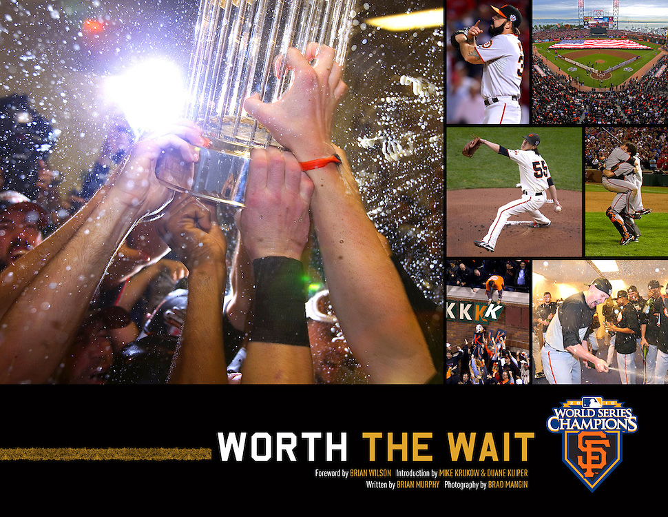 Worth the Wait (signed by Brad Mangin)<br />
<br />
$100 plus shipping<br />
<br />
The ultimate keepsake and a must-have collectible for fans of all ages, this book allows readers to relive the greatest and most surprising, satisfying, and unforgettable season in San Francisco Giants history. From Spring Training to the stretch run through the playoffs and the 2010 World Series this treasury of exclusive photos by photographer Brad Mangin and stories by Brian Murphy transports Giants fans inside the action and behind the scenes of this special season.