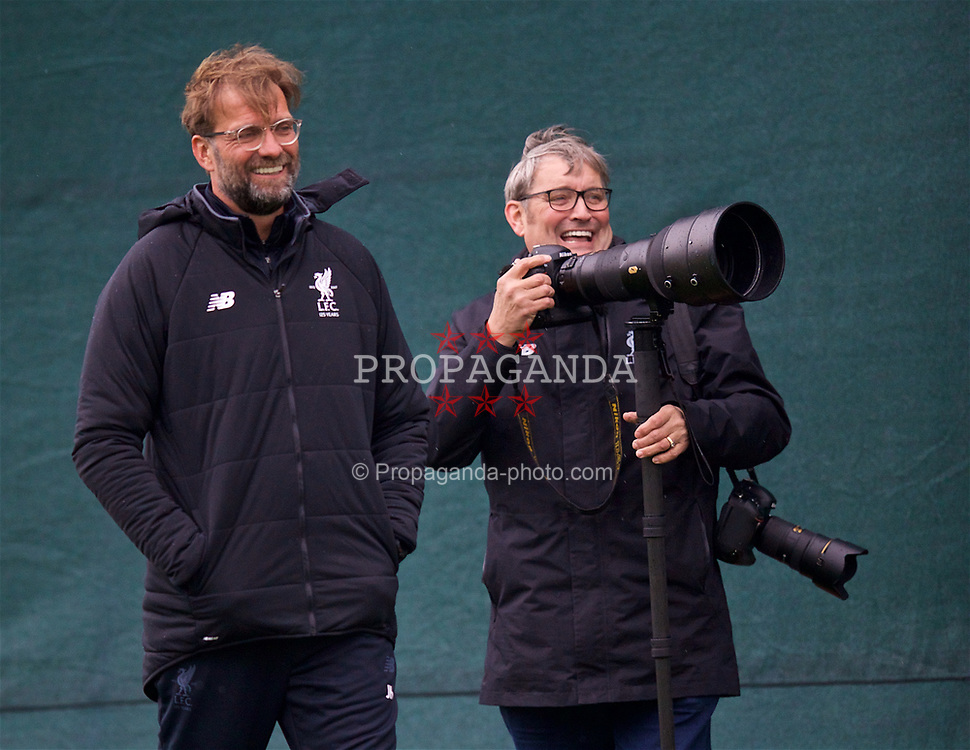 LIVERPOOL, ENGLAND - Monday, April 9, 2018: Liverpool's manager Jürgen Klopp and photographer John Powell during a training session at Melwood Training Ground ahead of the UEFA Champions League Quarter-Final 2nd Leg match between Manchester City FC and Liverpool FC. (Pic by David Rawcliffe/Propaganda)