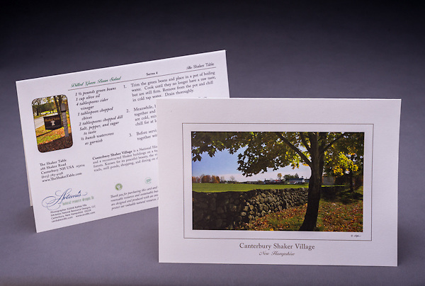Rich in history and lined with immaculate stonewalls, the view of Canterbury Shaker Village captivates all who visit. A summer recipe of Dilled Green Beans is included. Also available as a Limited Edition Fine Art Print. <br />
<br />
Artemis Photo Greeting Cards featuring NH native flora and fauna and historic sites. The cards are made exclusively in NH made from 100% FSC recycled paper, manufactured with wind and water power, and are archival acid free paper. Each card includes details on the back about the image, including interesting anecdotes, historic facts, conservation status, and recipes.