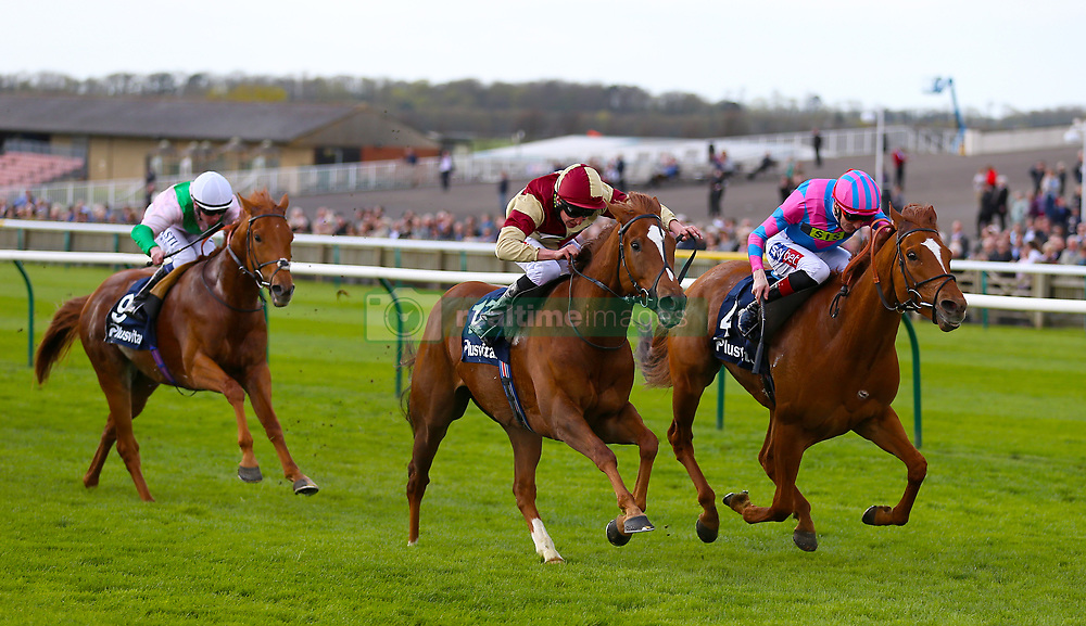 Examiner ridden by jockey Fran Berry (right) beats Red Tea ridden by jockey Luke Morris (centre) in the Plusvital Energene-Q10 Handicap during day one of The Bet365 Craven Meeting at Newmarket Racecourse, Newmarket.