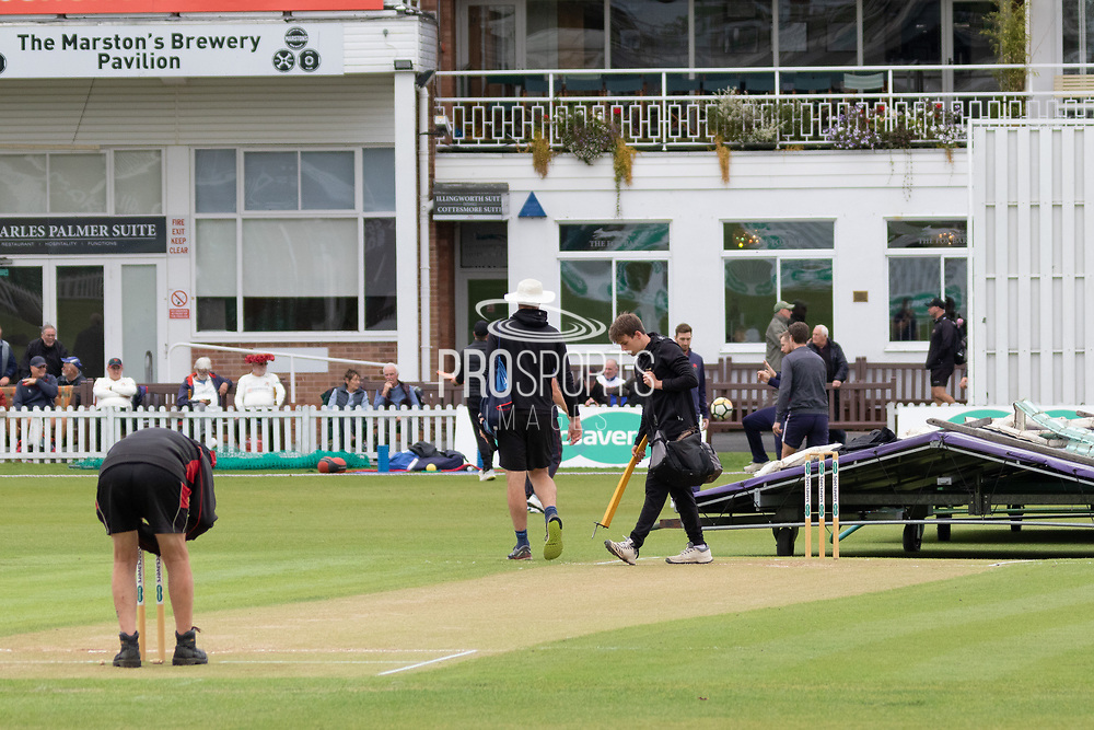 Mopping up complete at Grace Rd during the Specsavers County Champ Div 2 match between Leicestershire County Cricket Club and Lancashire County Cricket Club at the Fischer County Ground, Grace Road, Leicester, United Kingdom on 25 September 2019.