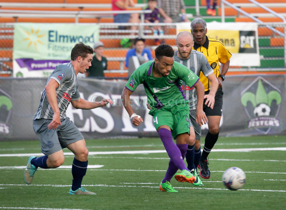 16 May 2015. New Orleans, Louisiana.<br />
National Premier Soccer League. NPSL. <br />
1st half. The New Orleans Jesters play Nashville FC at home in the Pan American Stadium. Jesters drew 1-1 with Nashville in a game that ended in a controversial equalizer from a free kick awarded to Nashville as the minutes wound down in extra time.<br />
Photo; Charlie Varley/varleypix.com