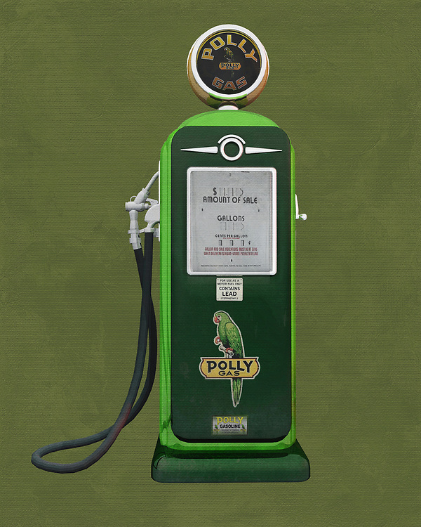 An isolated Poly gas station pump. The level of detail in this piece is simply astonishing, particularly in terms of the Shell Gasoline pump.<br />
This is an excellent piece for anyone who appreciates unique pop art. The piece can be installed virtually anywhere you please.<br />
-<br />
BUY THIS PRINT AT<br />
<br />
FINE ART AMERICA<br />
ENGLISH<br />
https://janke.pixels.com/featured/poly-gas-jan-keteleer.html