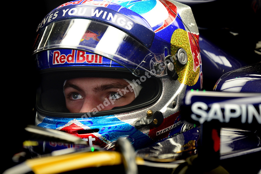 Max Verstappen (Toro Rosso-Ferrari) in the pits with his helmet on during practice before the 2016 Chinese Grand Prix at the Shanghai International Circuit. Photo: Grand Prix Photo